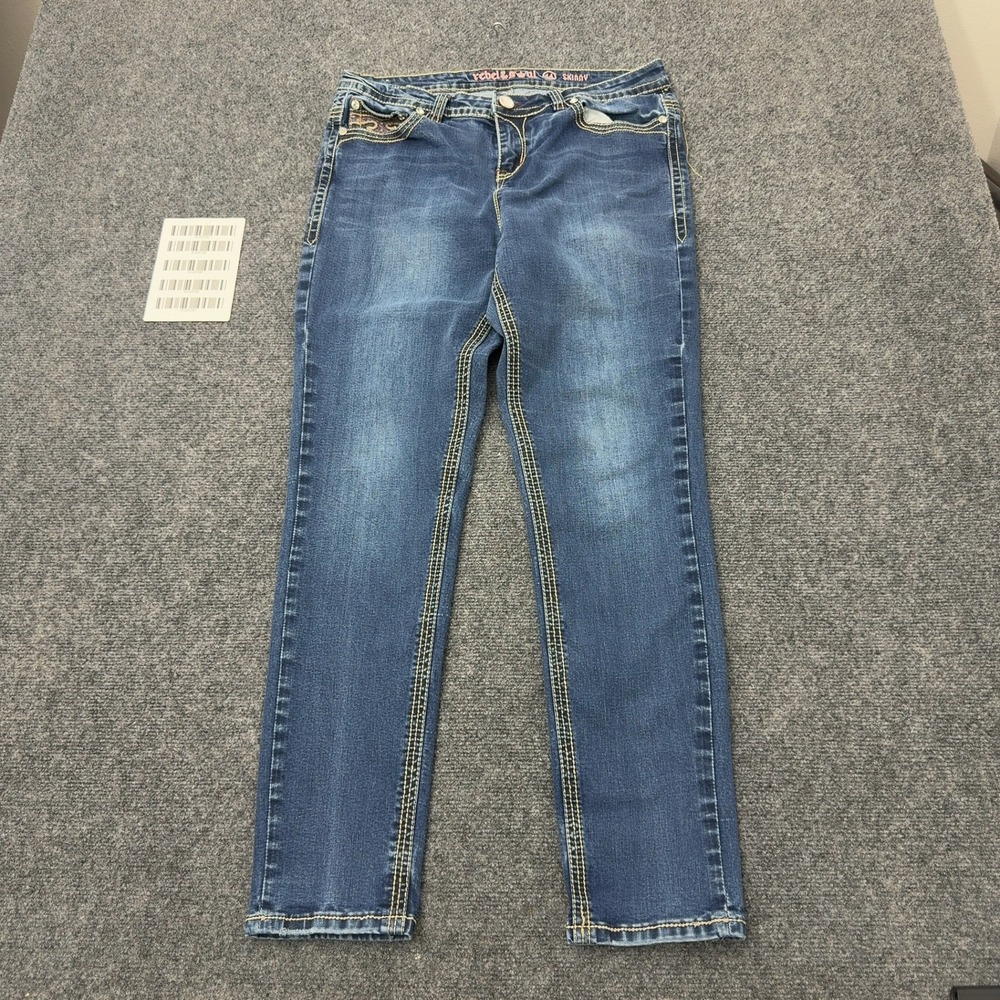 Rebel & Soul Jeans Womens 14 Blue Cotton Blend Embroidered Skinny Y2K Western